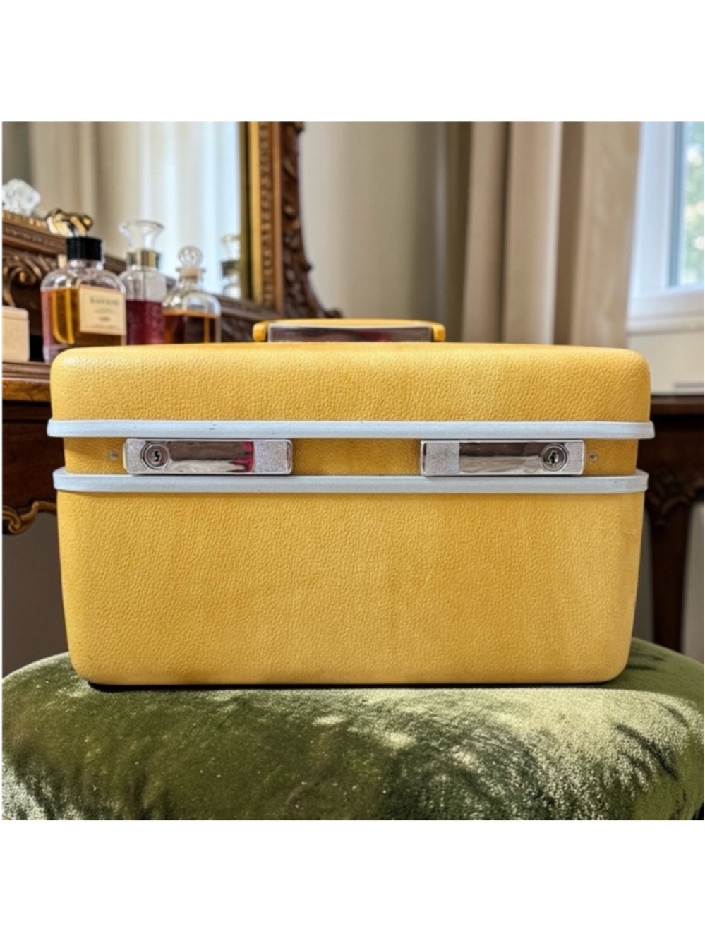 Vintage Samsonite Train Case Suitcase Cosmetic Mustard Yellow Silhouette Luggage